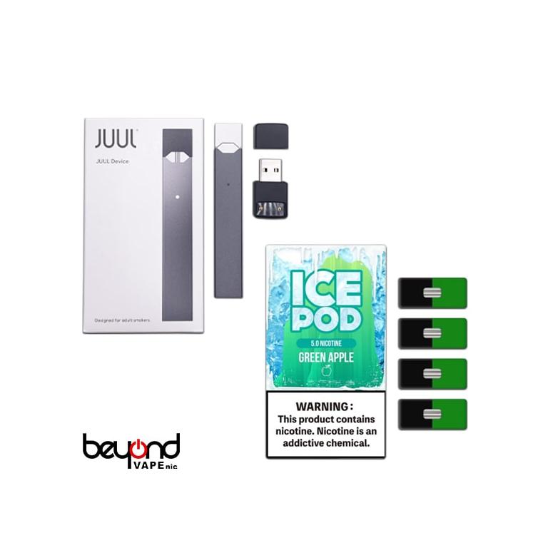 JUUL Black Starter Kit - ICE POD グリーンアップル付き 50MG 3.6mL 800パフ