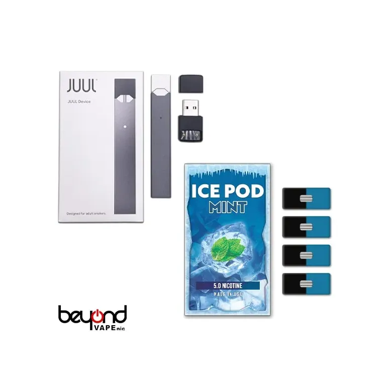 JUUL Black Starter Kit - ICE POD ミント付き 50MG 3.6mL 800パフ